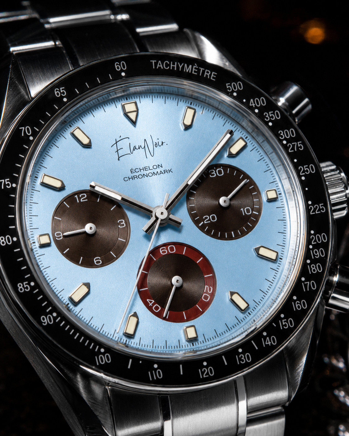 Élan Noir Chronograph Watch VK63 Light Blue Sapphire Crystal Steel 40mm