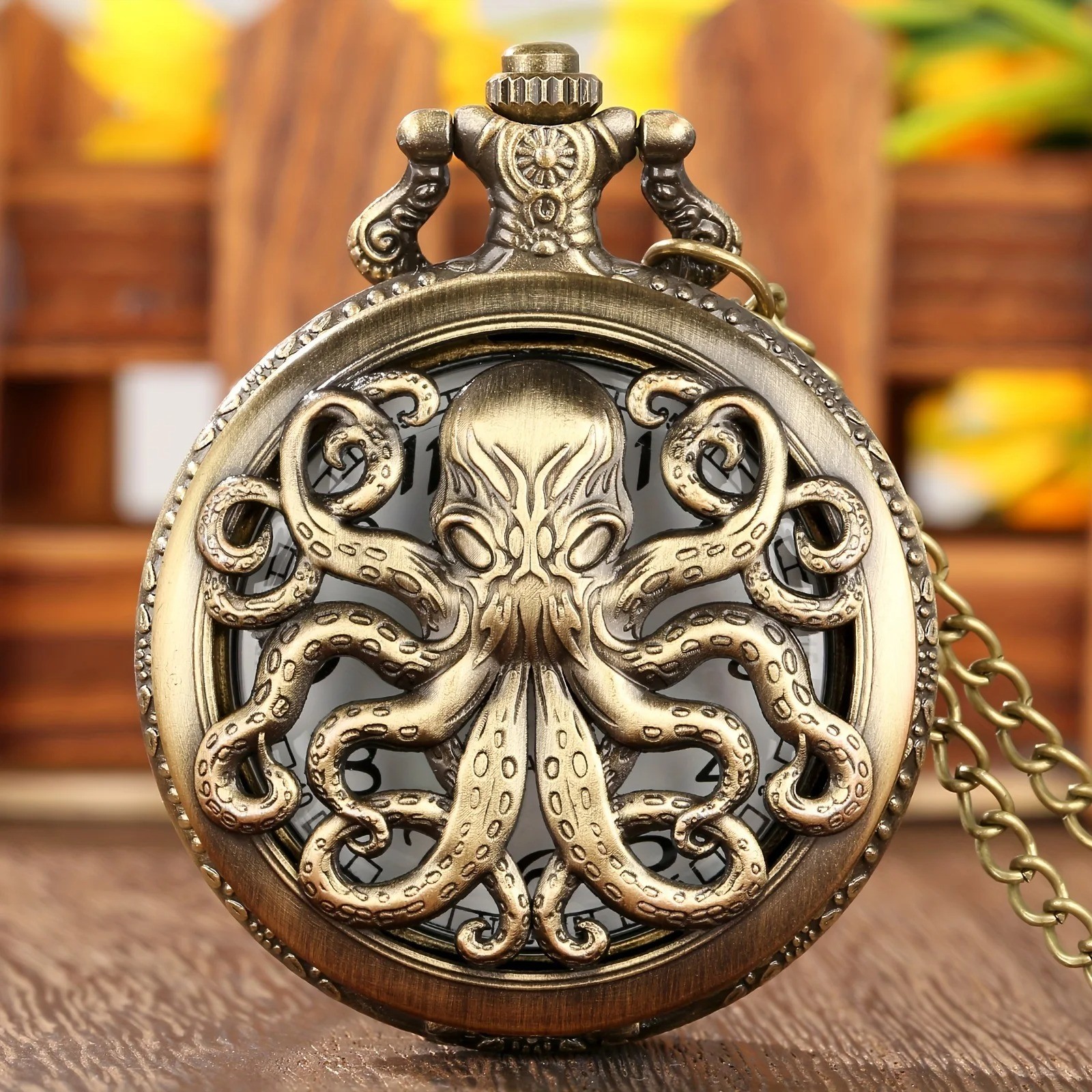 Vintage Octopus Pocket Watch Quartz Necklace Chain Steampunk Gift Men Wom