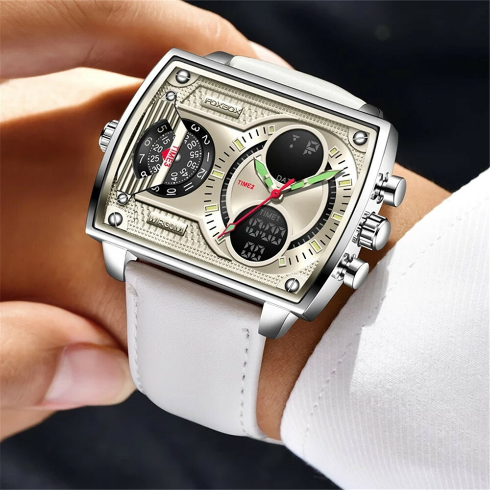 KC LIGE FOXBOX Men LED Wrist Watch Rectangle Dial Business Male Quartz Digital