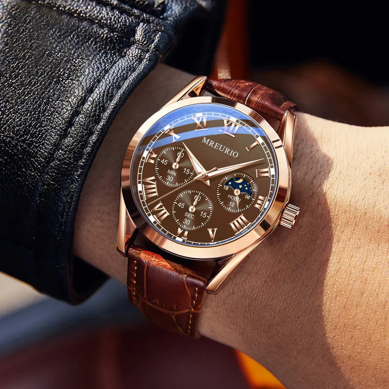 Men’s Business Quartz Watch With Round Dial And Pin Buckle Strap In Belts Materi