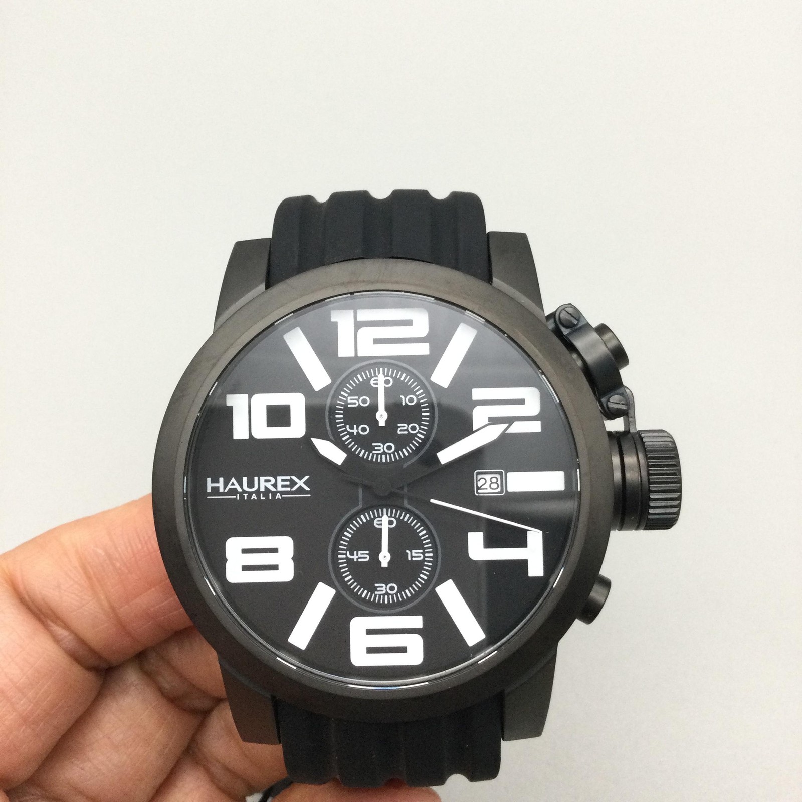 Haurex Italy Turbina II Mens Watch 48mm Black Dial Chronograph Date New Battery