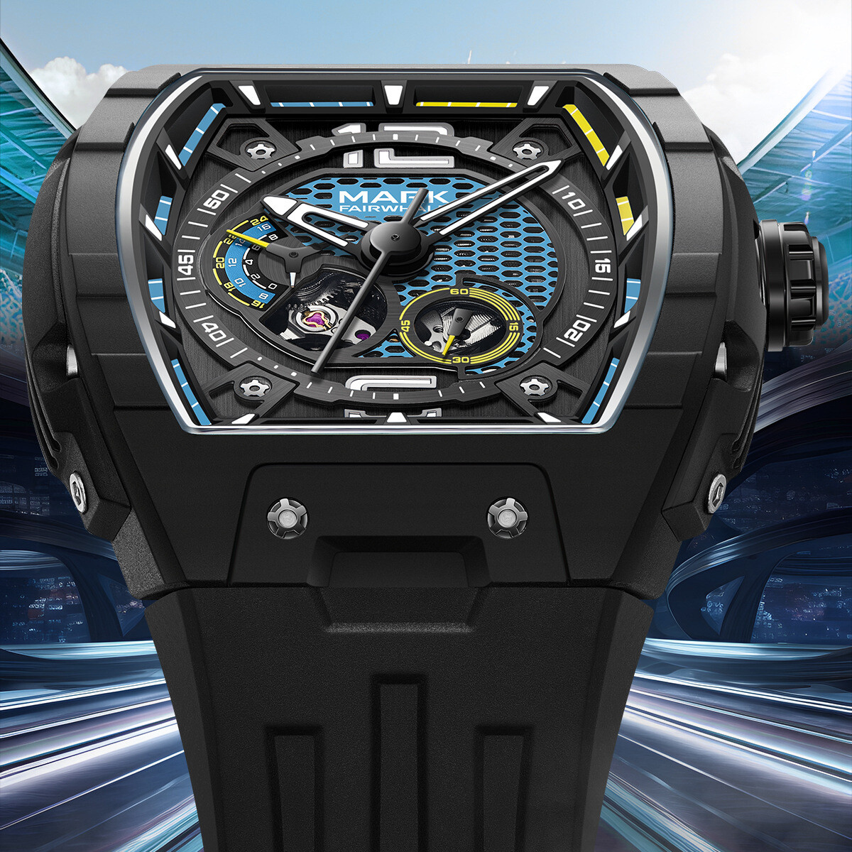 MARK FAIRWHALE Tonneau Hollow Luminous Tourbillon Automatic Mechanical Watch