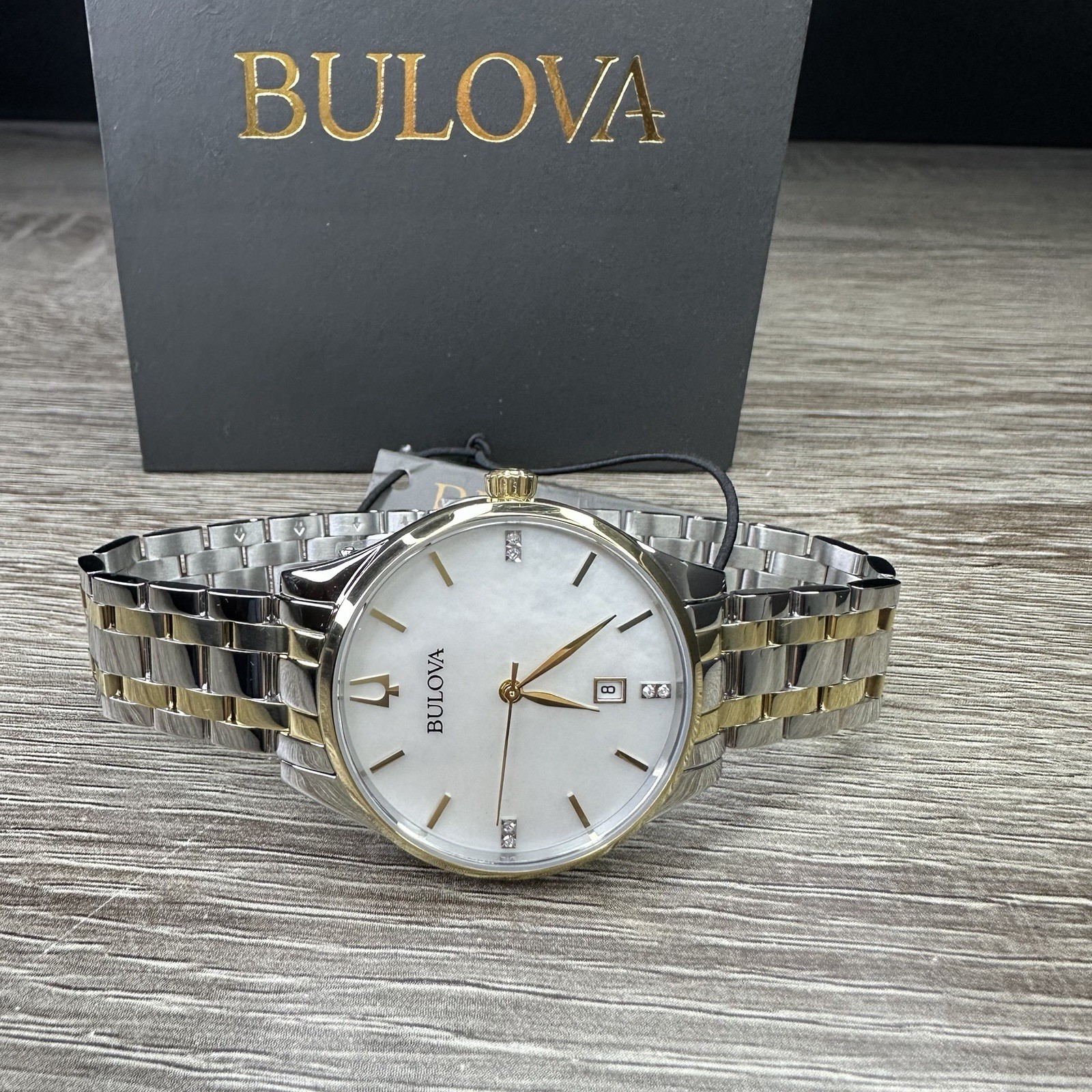 NEW✅DIAMONDS✅ Bulova Classic Two-Tone Mother Pearl Date Womens Watch 36MM 98P201