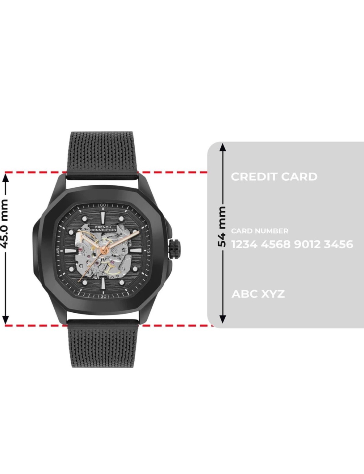 French Connection Automatic Men’s Skeleton Watch Mesh Strap Black & Gold