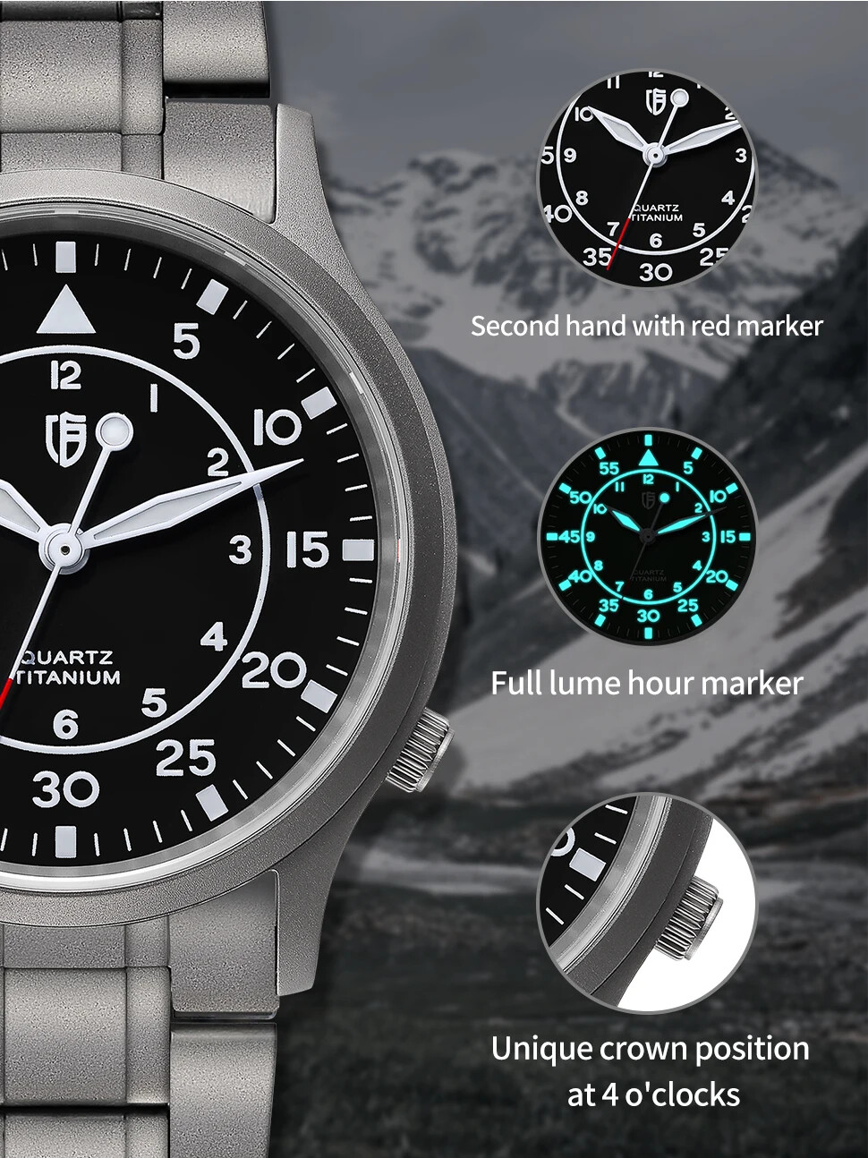 Titanium Watch for Men AR Coating Sapphire Wristwatch Luminous modern Fashion