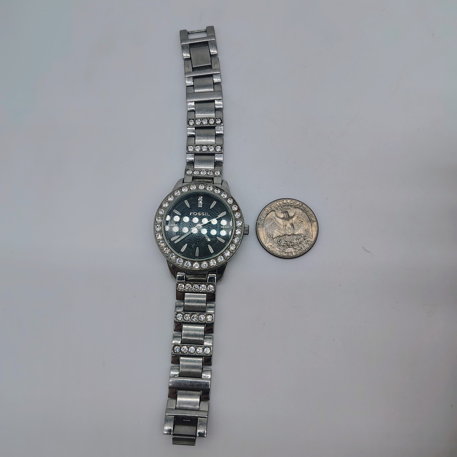 Fossil ES2130 Womens Silver Stainless Steel Analog Dial Quartz NEW BATTERY