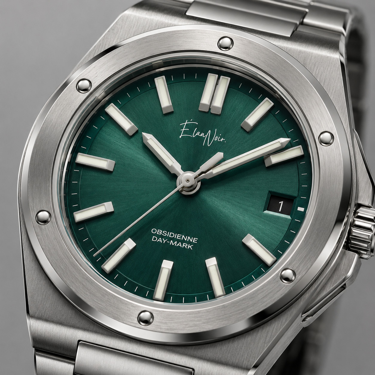 Élan Noir Obsidienne Day-Mark Automatic Watch Emerald Dial Sapphire Steel 41mm