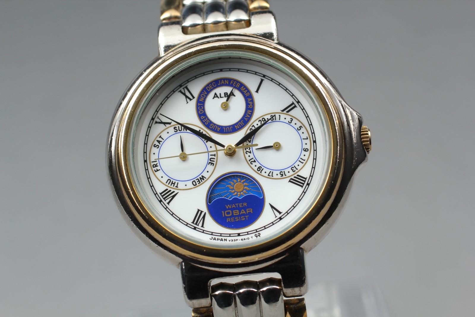 SEIKO ALBA V33F-6A60 Sun & Moon Qz 16.3cm Mens Watch Vintage Exc+5 From JAPAN
