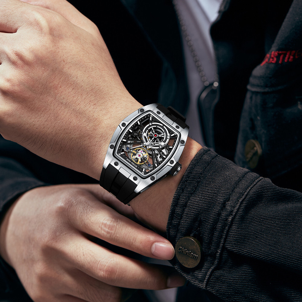 MINI FOCUS Men Mechanical Watch Automatic Hollow Out Male Rectangle Wristwatch