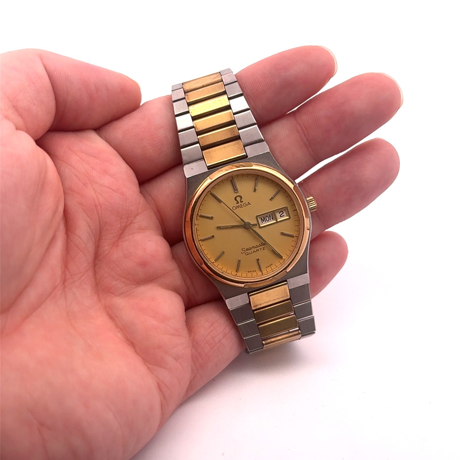 Omega Seamaster Two-Tone Stainless Steel Quartz Vintage Men’s Wristwatch 33mm