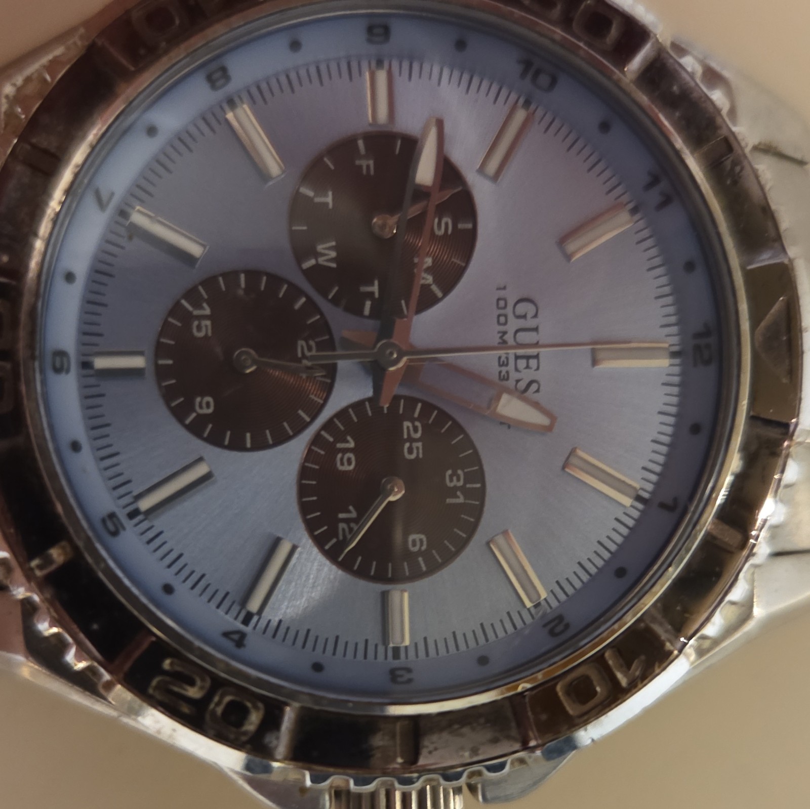 GUESS Quartz Chronograph 100m Blue Dial Stainless Steel Bracelet Watch 43mm