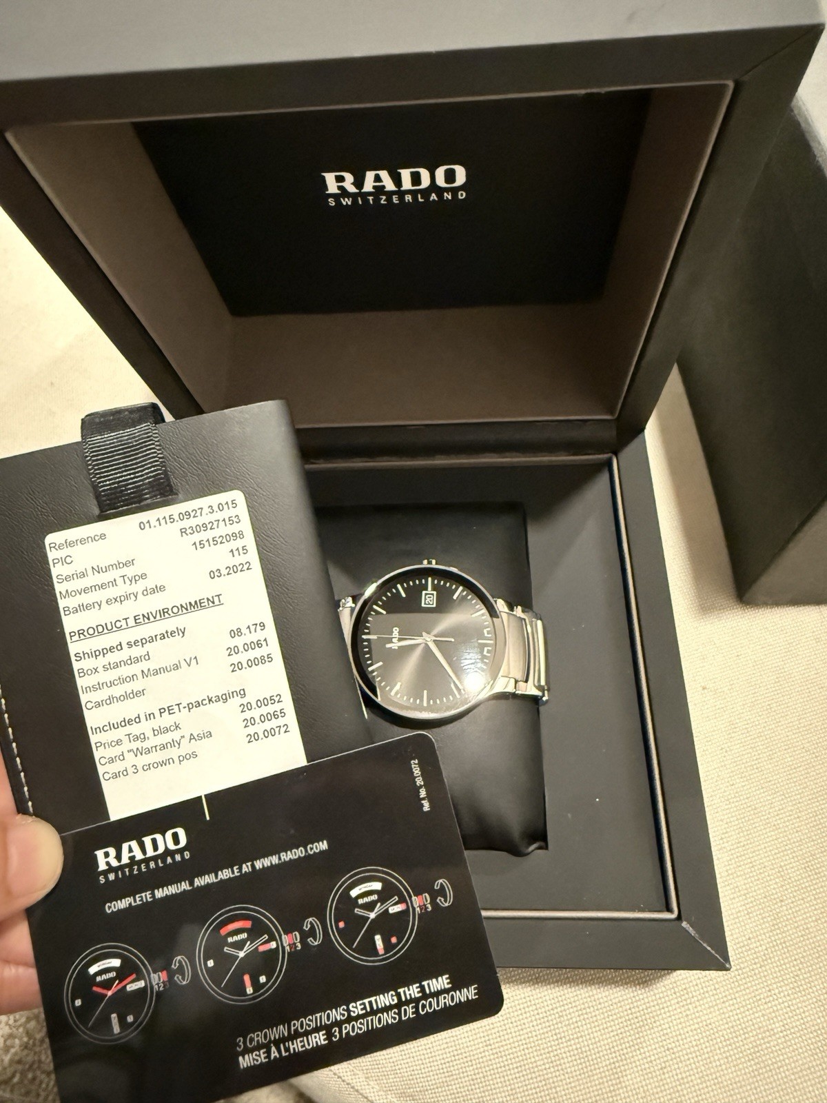 Rado Centrix Quartz Men’s Watch Black Dial Silver Stainless Steel Bracelet