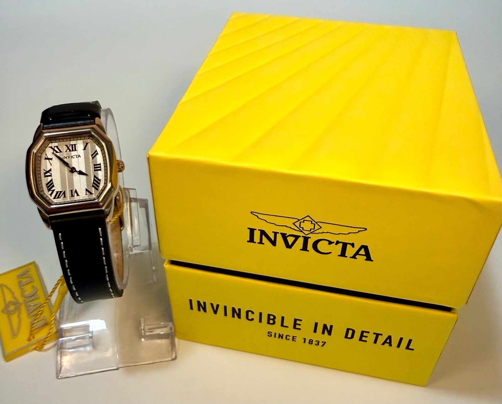 Invicta Wildflower 27mm Rose Gold Silver Dial Black Leather Strap Watch 48963