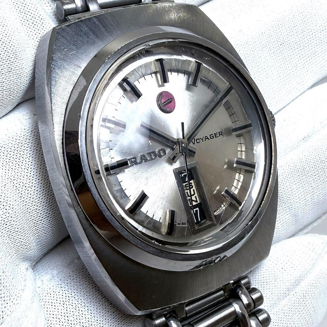Rado Voyager 11814/1 Automatic Day-Date Cut Glass Mens Vintage Watch Japan