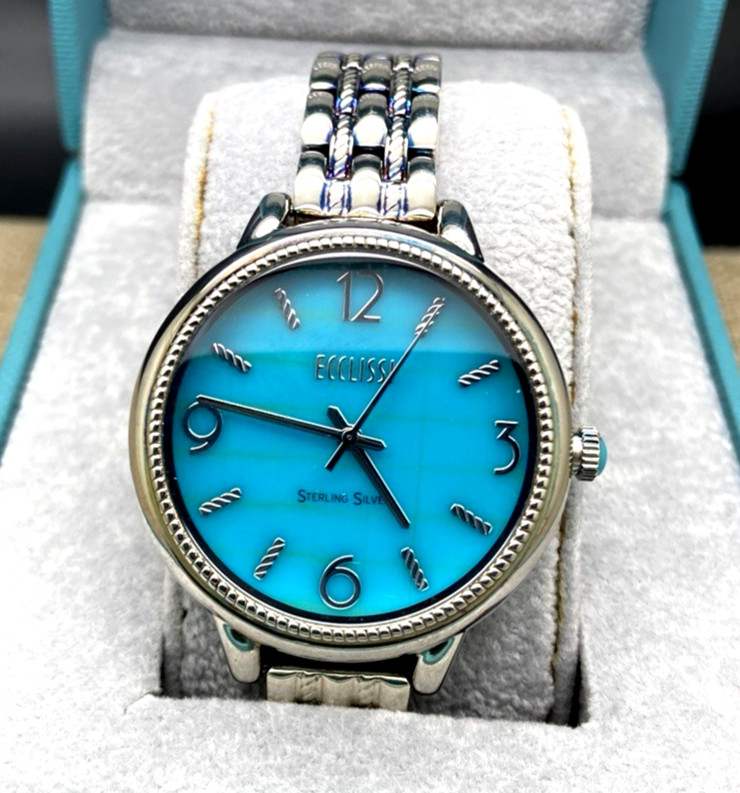 Ecclissi STERLING SILVER SLEEPING BEAUTY TURQUOISE FACE LADIES WATCH 33820 NIB