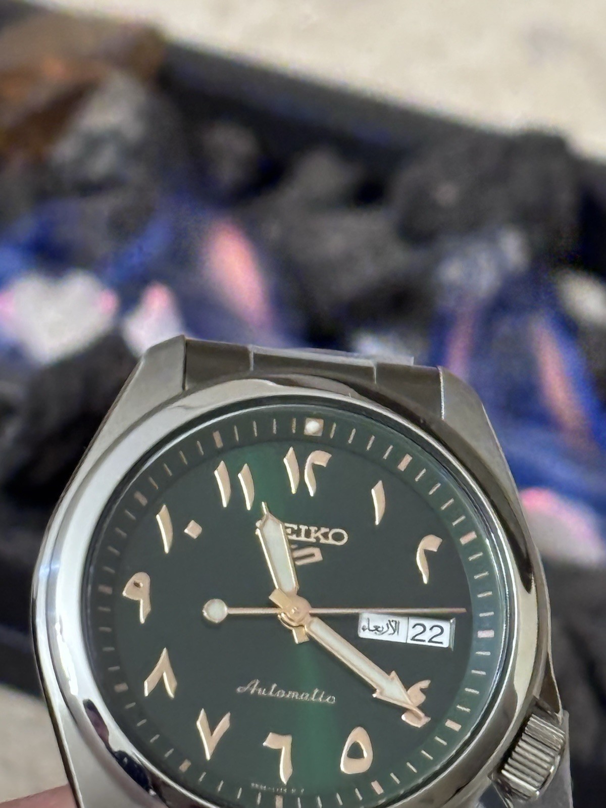 S 5 Sports Arabic Green Dial Stainless Steel Men’s Watch SRPH49K1