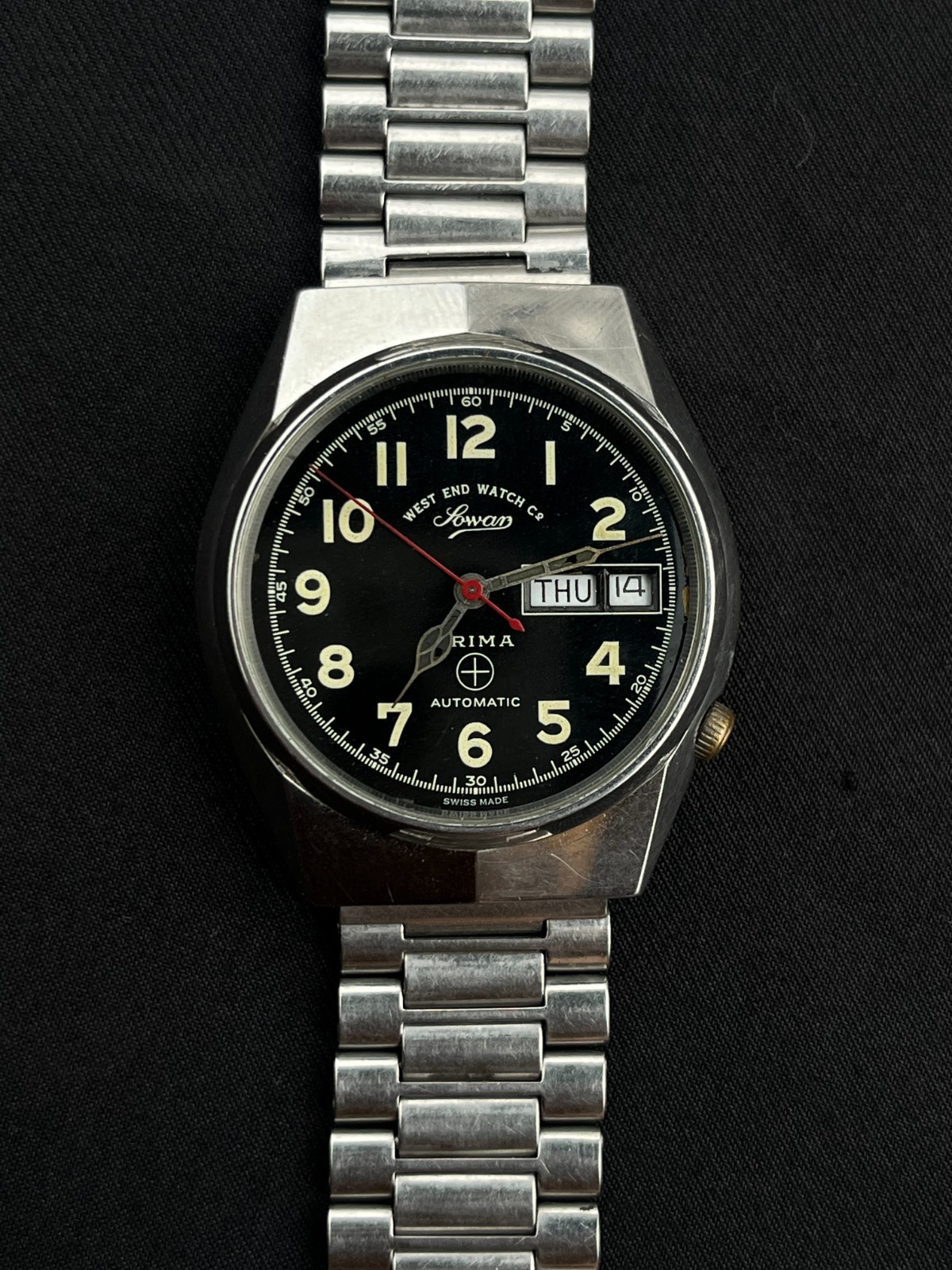 Vintage West End Watch Co Sowar Prima Automatic Day Date Swiss Men’s Watch