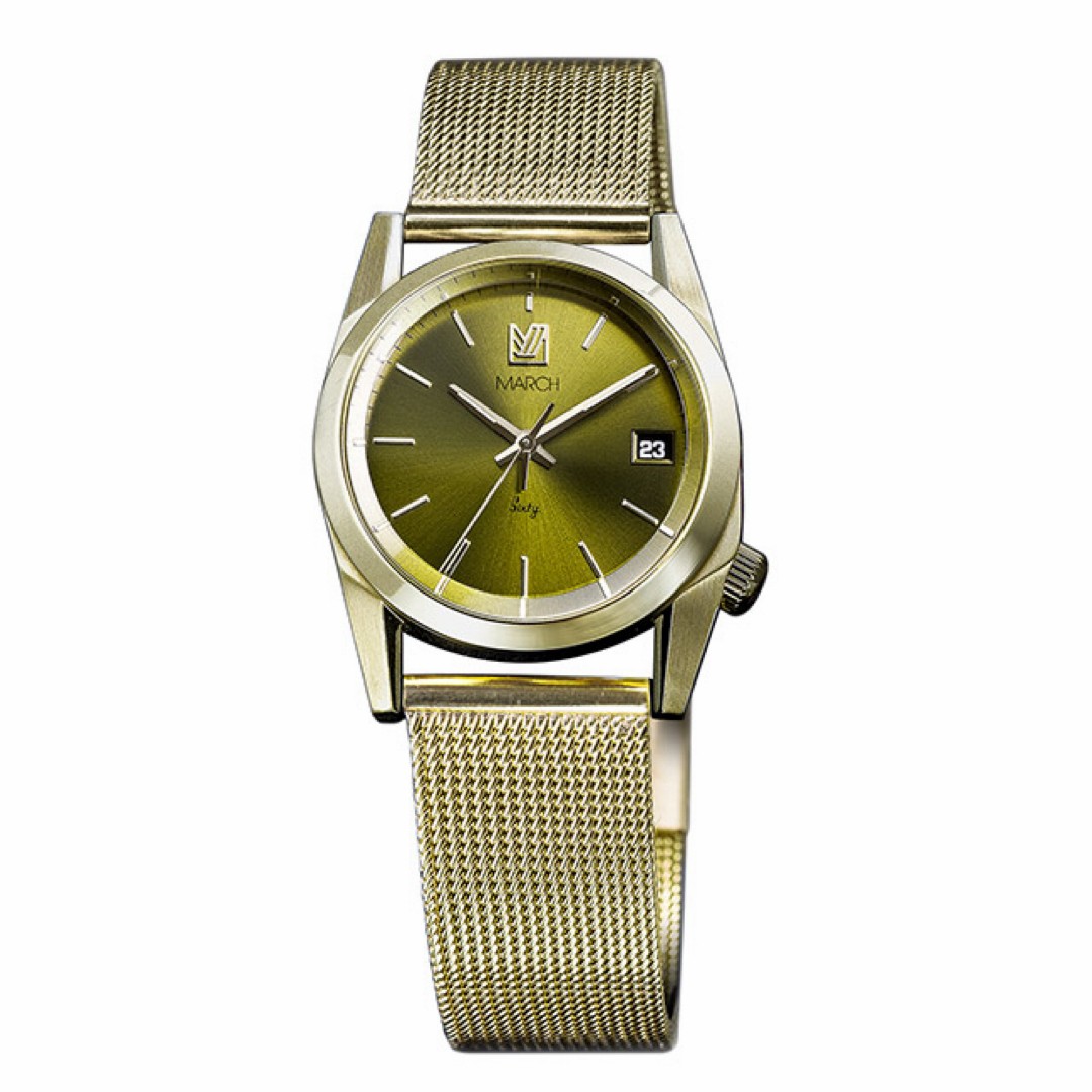 MARCH Sixty Gold Color Mesh Belt Watch Date