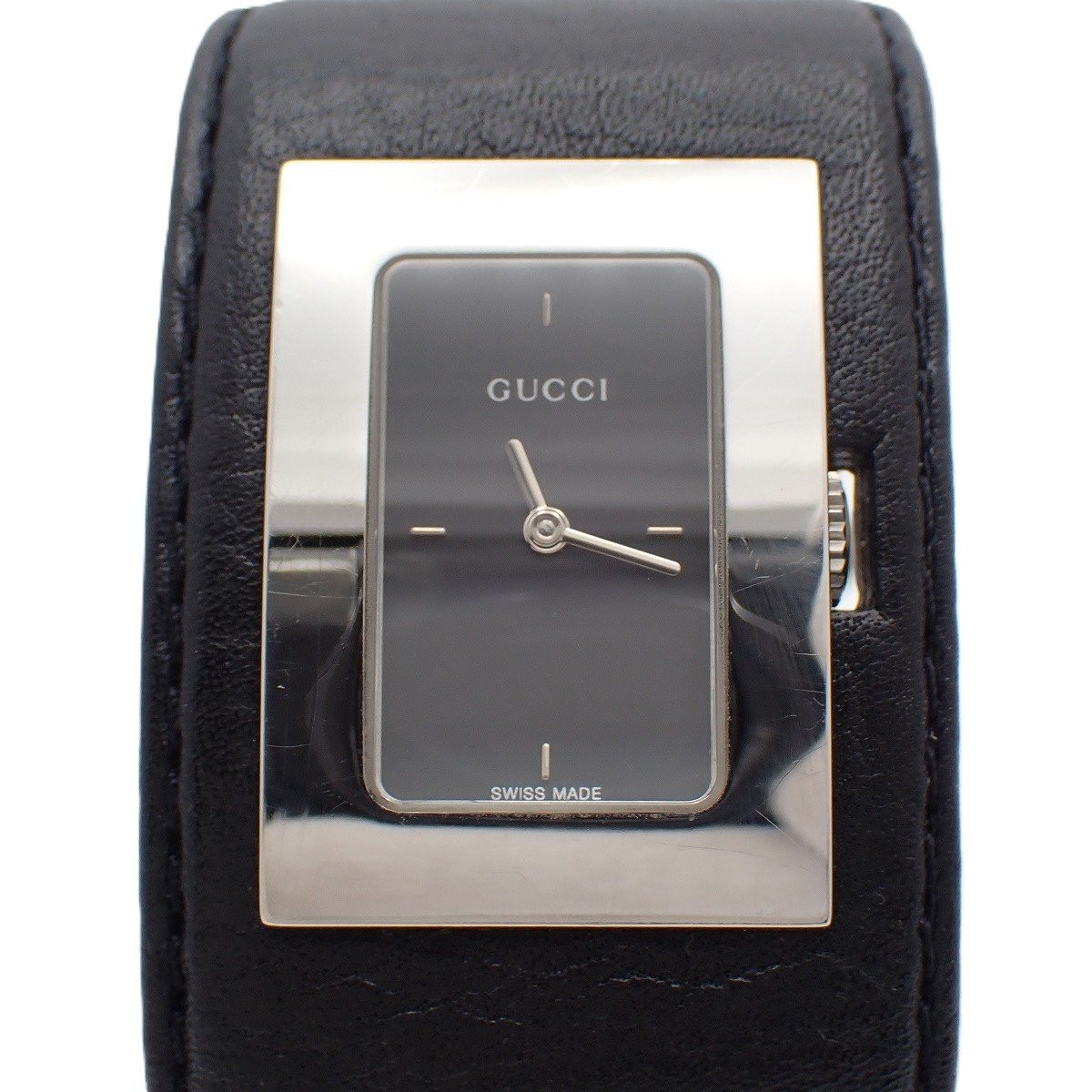 Used Gucci 7800L Bangle Watch Quartz Ladies Watch Black Dial Leather Strap Ioki