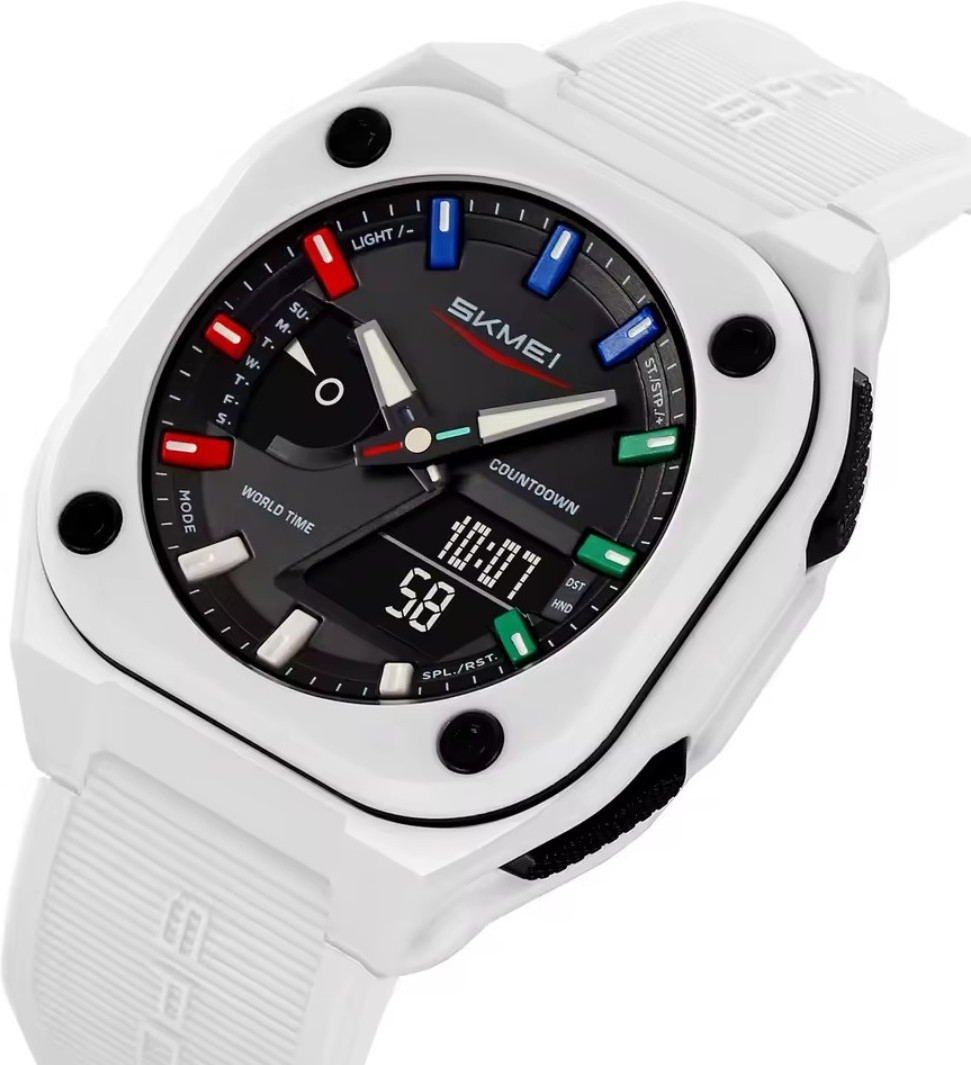 SKMEI Analog/Digital Quartz Water-Resistant Watch World Time Alarm White