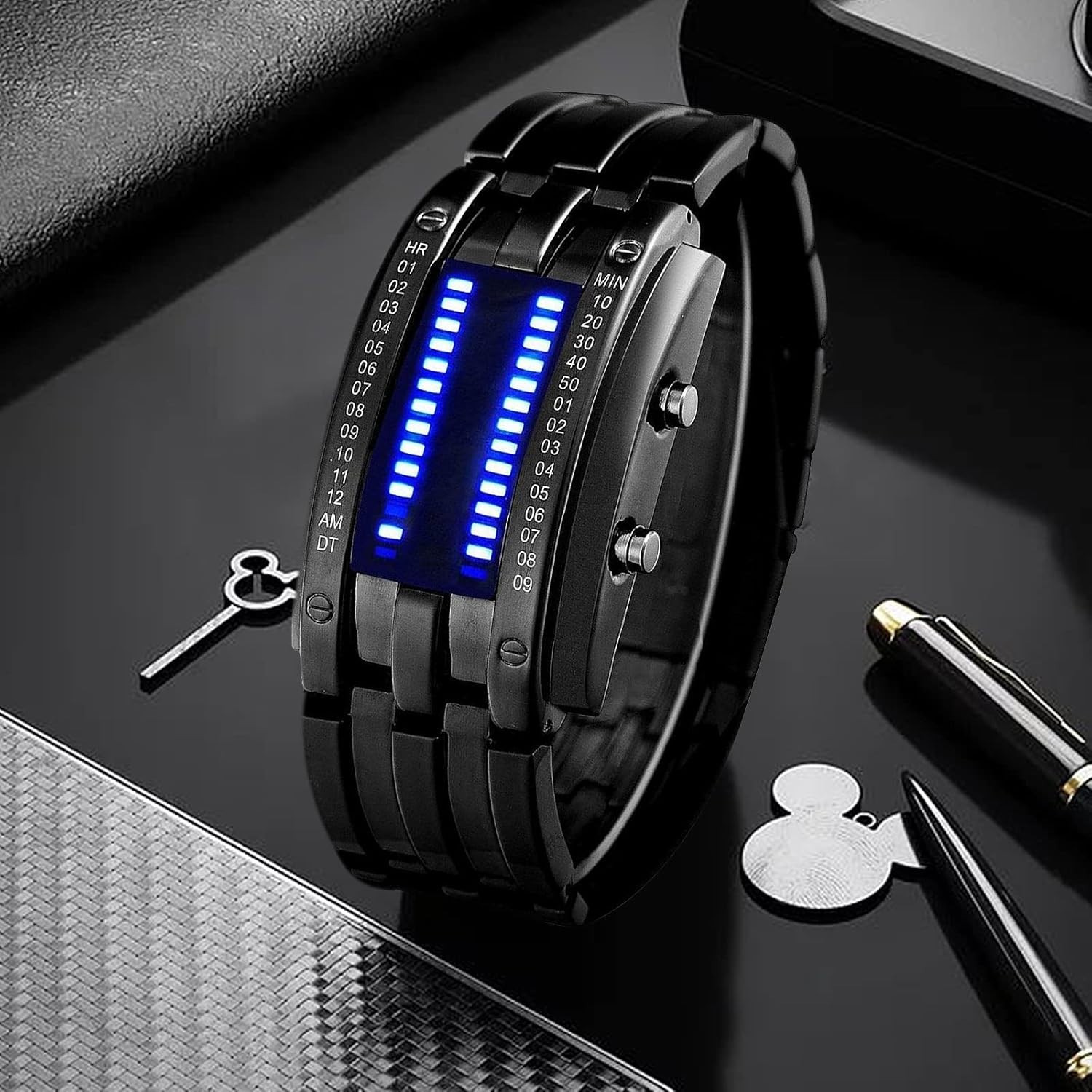 Men’s LED Digital Binary Watch Stainless Steel Waterproof Casual Fashion