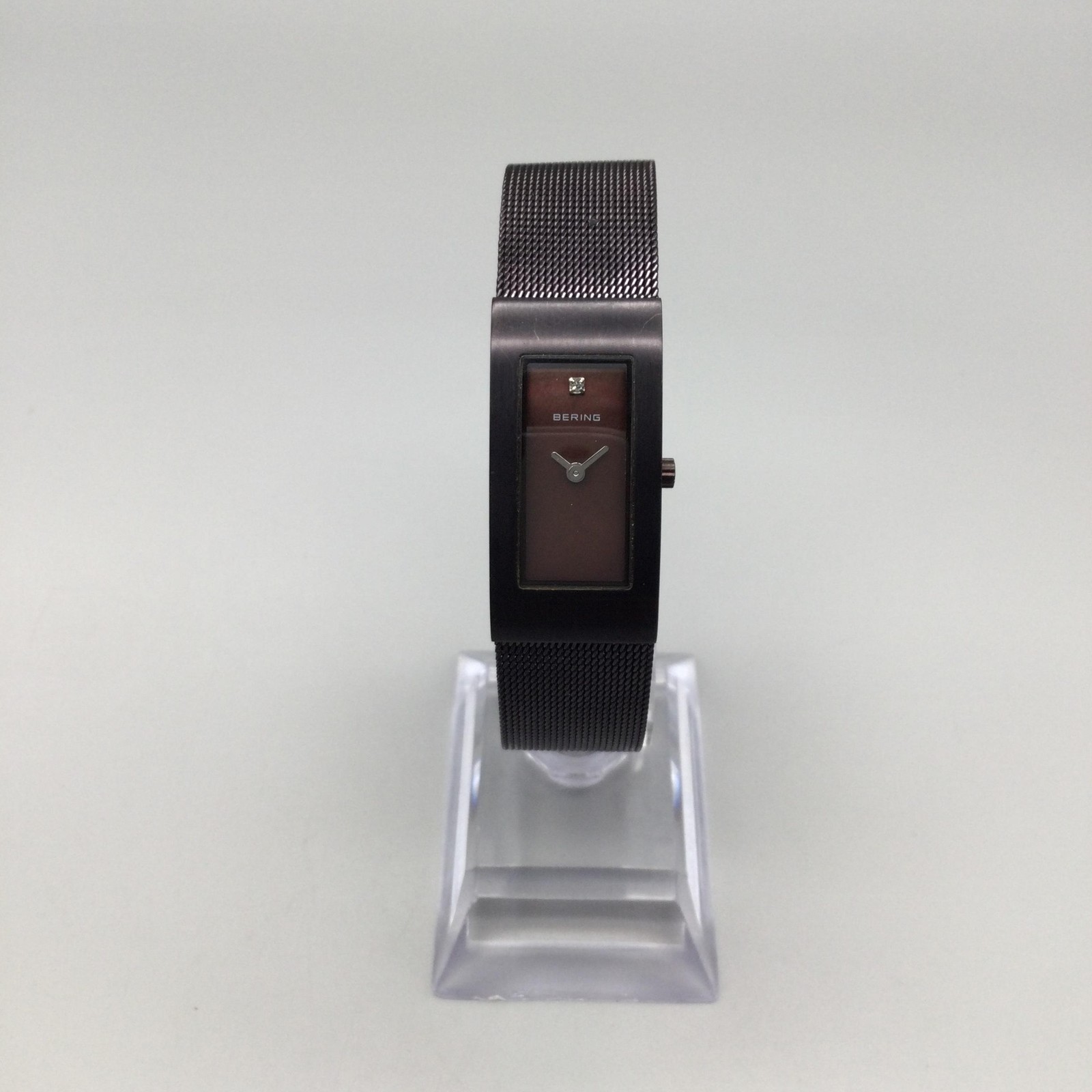 Bering Womens Watch 17mm Brown Mesh Bracelet Diamond Sapphire New Battery