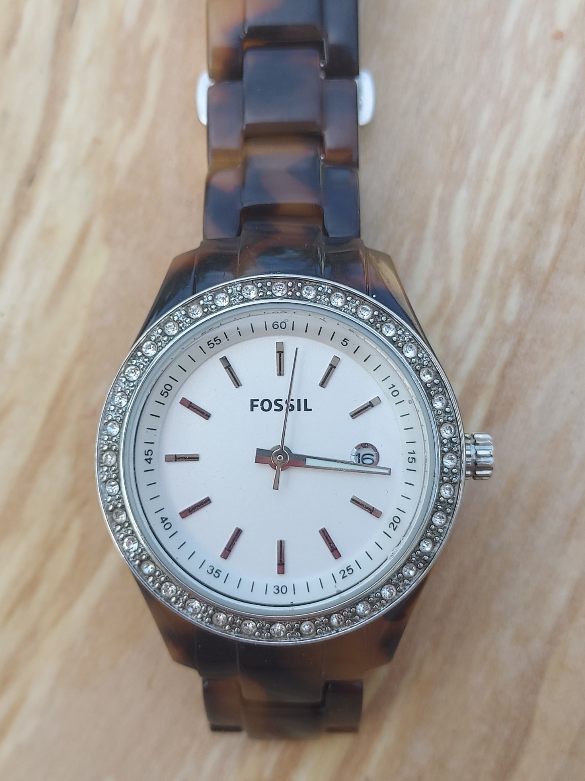 FOSSIL WOMEN’S New Battery! Water Resistan 5 M TURTOISE 30 mm Silver Dial