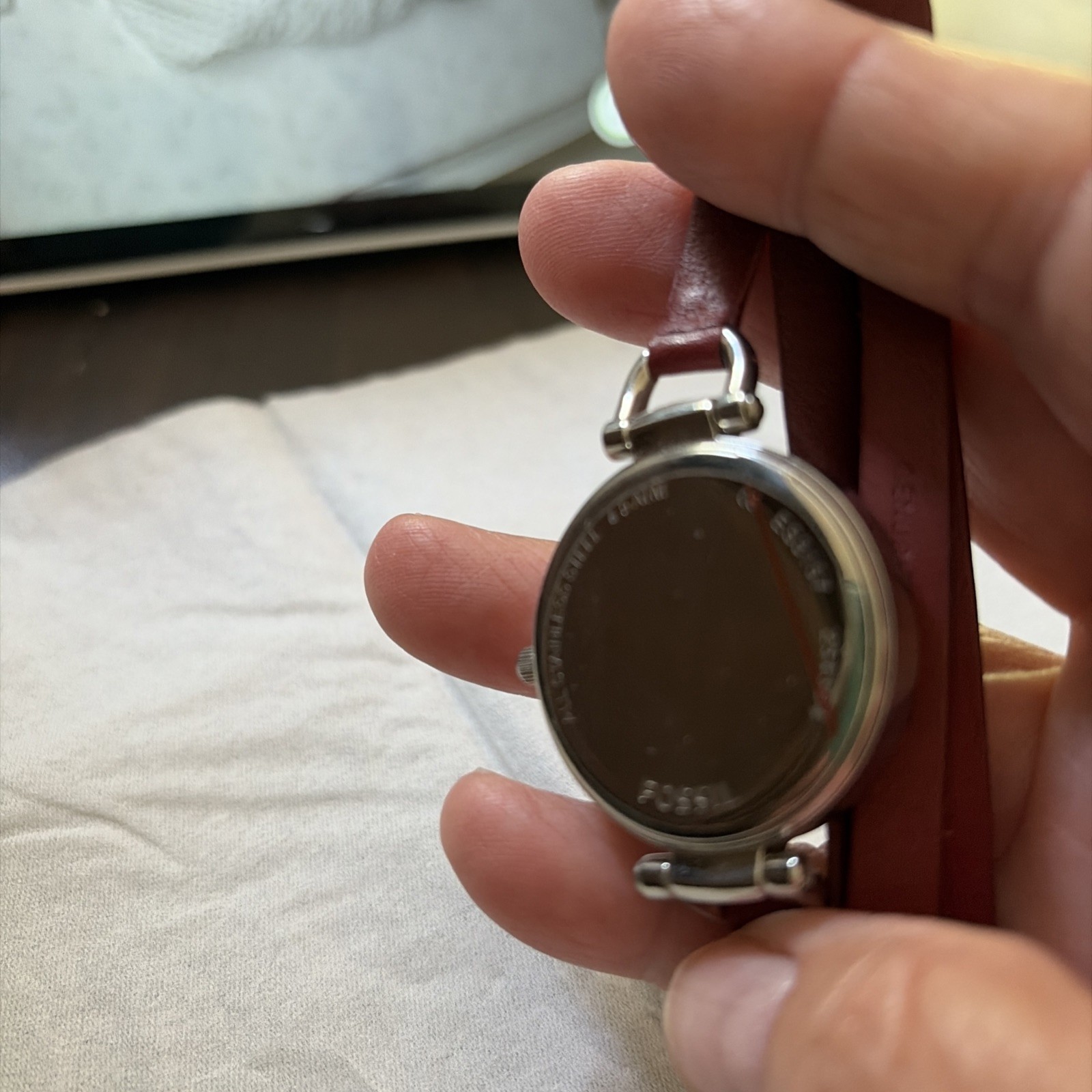 FOSSIL SILVER TONE S/STEEL LEATHER with Burgundy BANGLE BAND WATCH ES3157