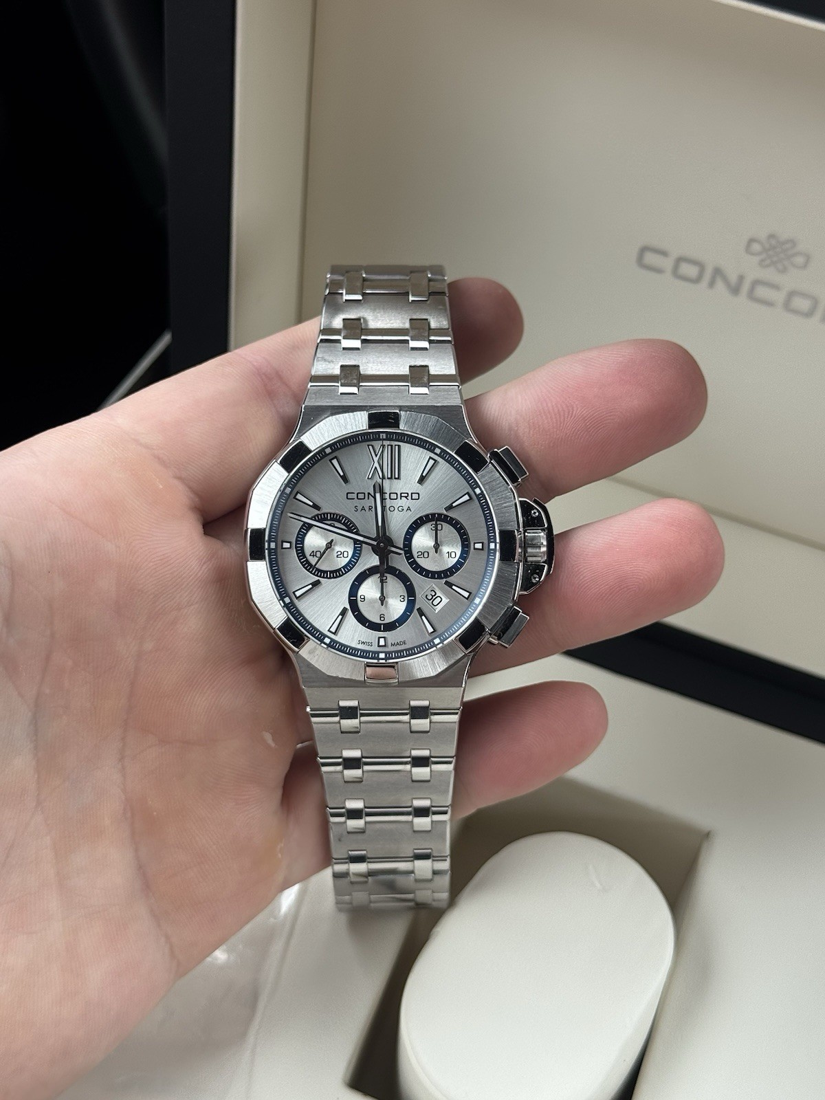 Rare Concord Saratoga Automatic Chronograph 43mm Full Set Ref. 0320449