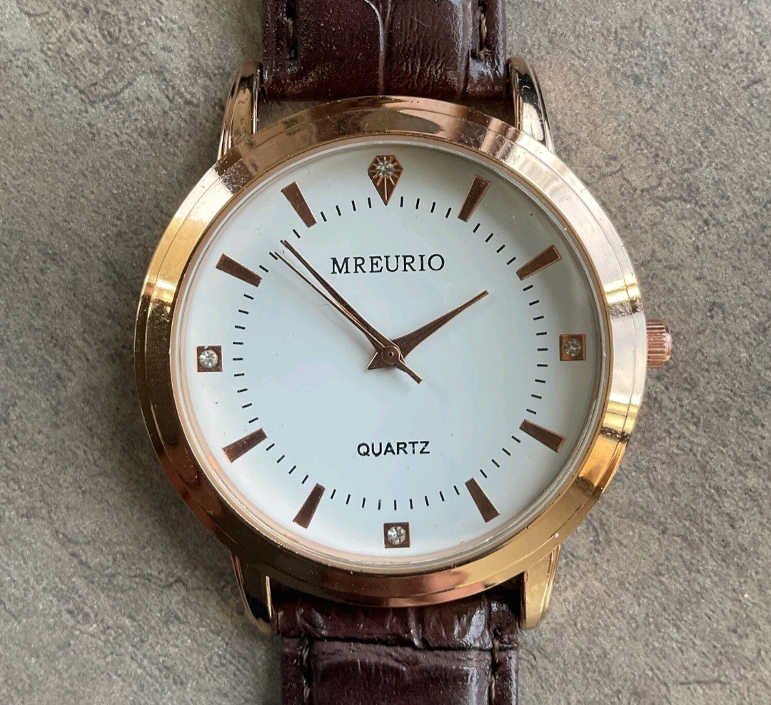 Mreurio Mens Rose Gold Tone Leather Analog Quartz Watch Hours~New Battery A4