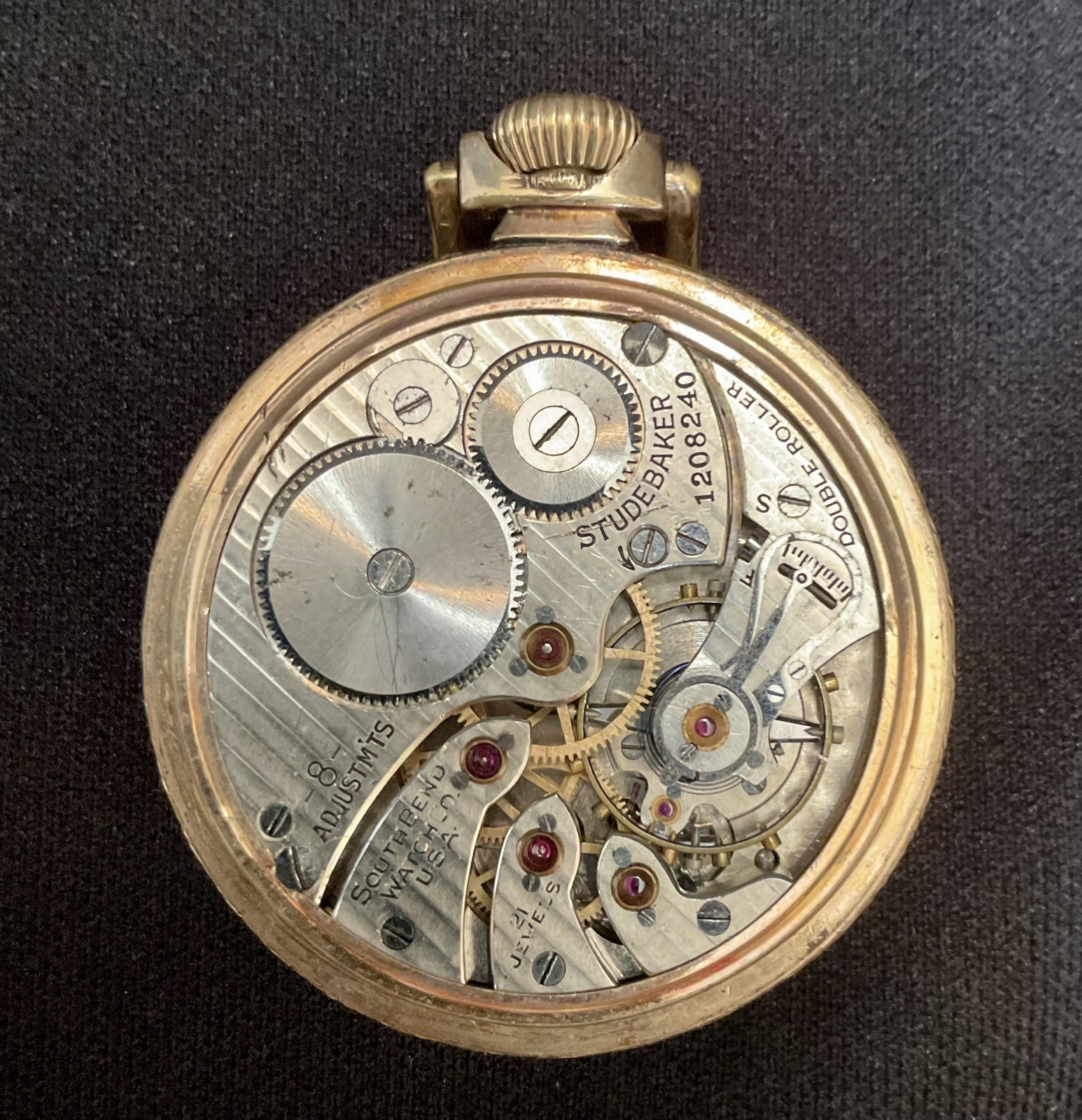 VINTAGE SOUTH BEND 21 JEWEL Size 16s POCKET WATCH With Gold Filled Chain