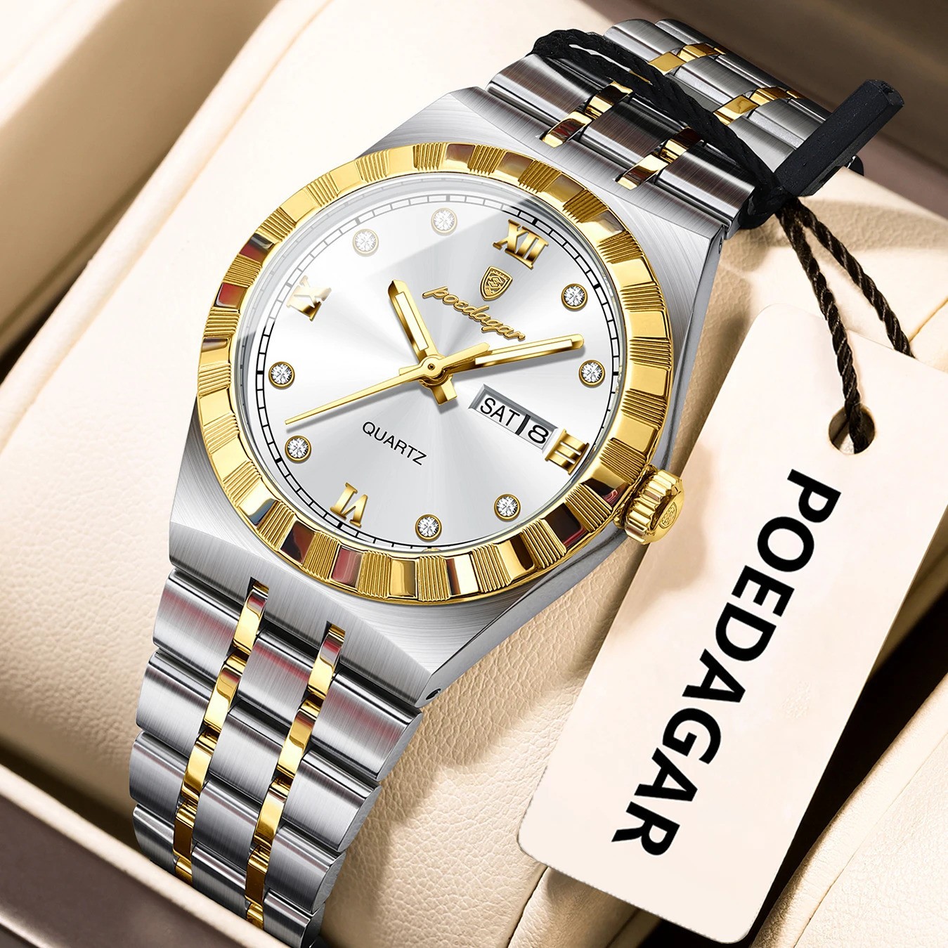 POEDAGAR Women Luxury Watch Quartz Stainless Steel Waterproof Week Date