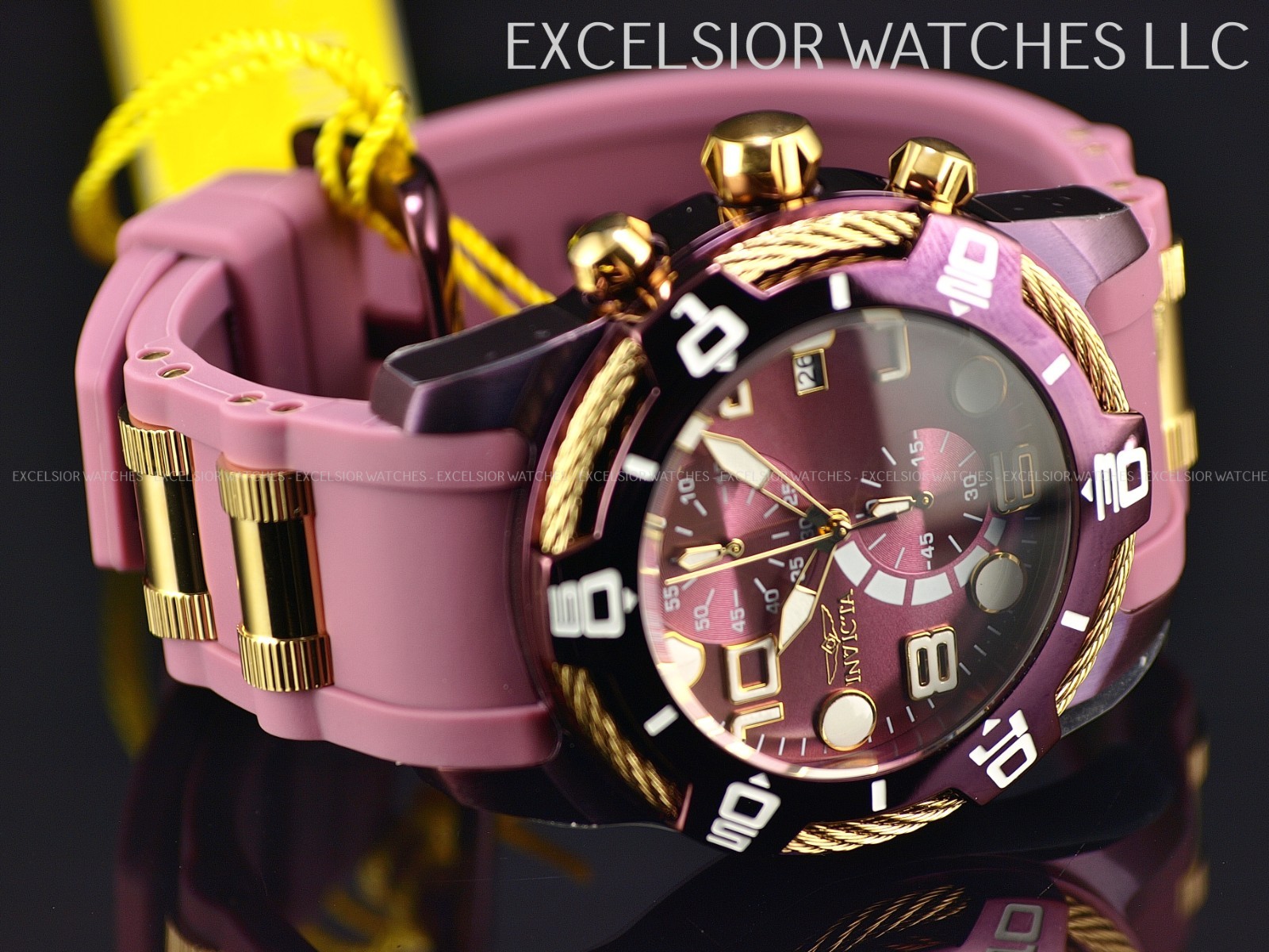 Invicta Bolt Cable LUME Markers Men’s 50mm Purple & Gold Chrono Watch 40725