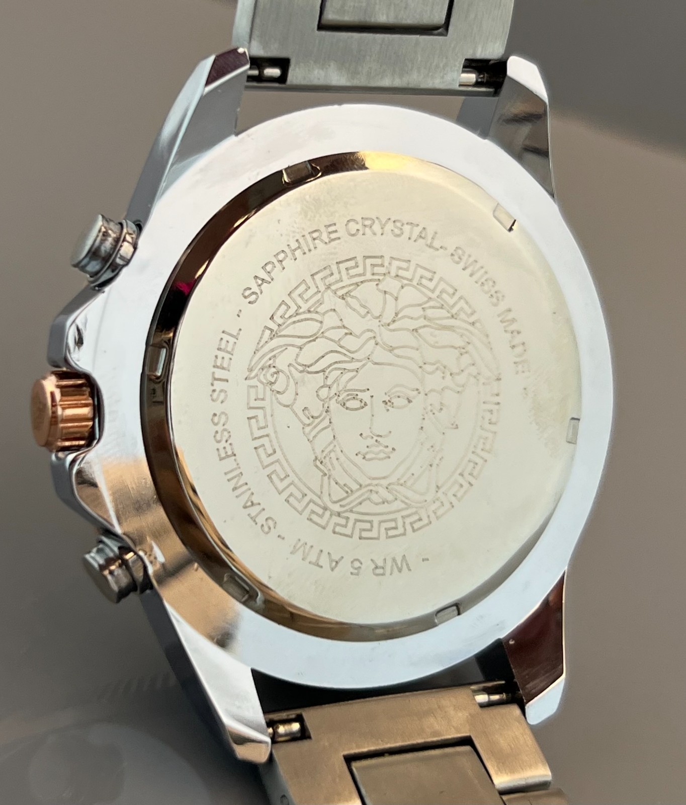 Vintage Men’s Versace Greca Action Chrono Quartz Black Dial Two-Tone Wristwatch