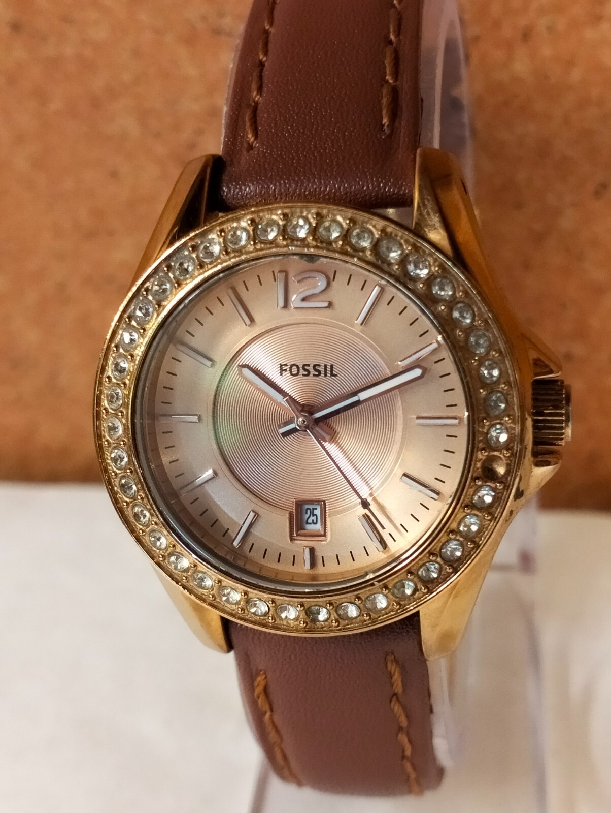FOSSIL QUARTZ ROSE GOLD DIAL ES2889 WOMEN’S FULL WORKING CONDITION VINTAGE WATCH