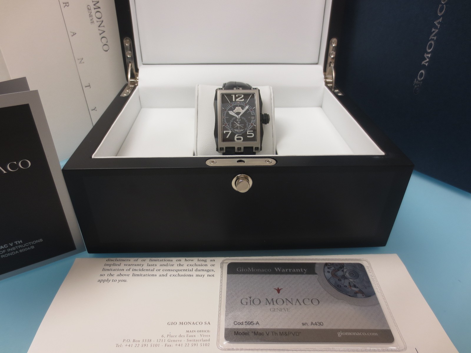 Gio Monaco Men’s 595-A Mac V Brushed Stainless Steel Alligator Leather Watch