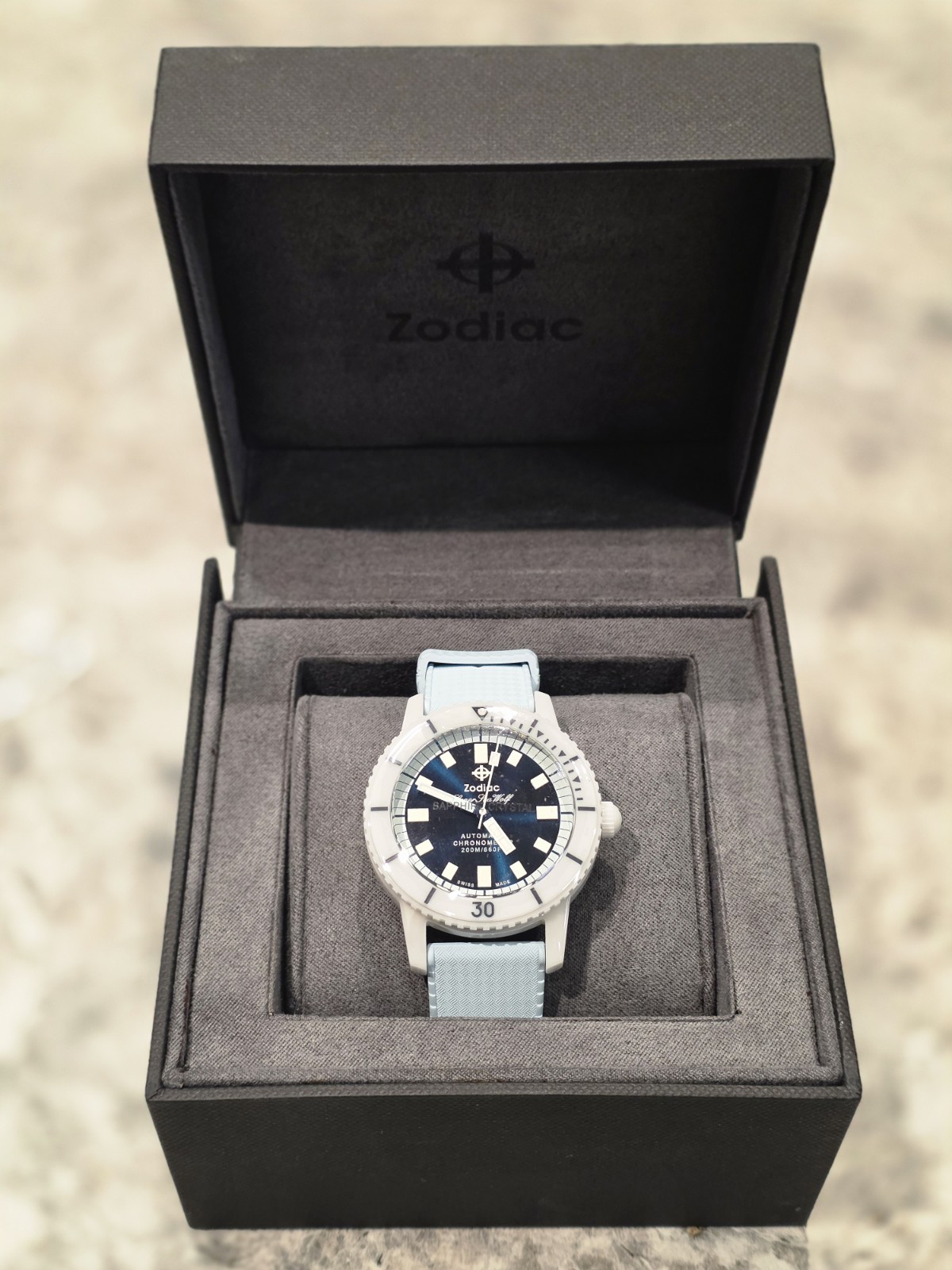 Zodiac Super Sea Wolf Ceramic Light Blue Automatic Compression Dive Watch ZO9590