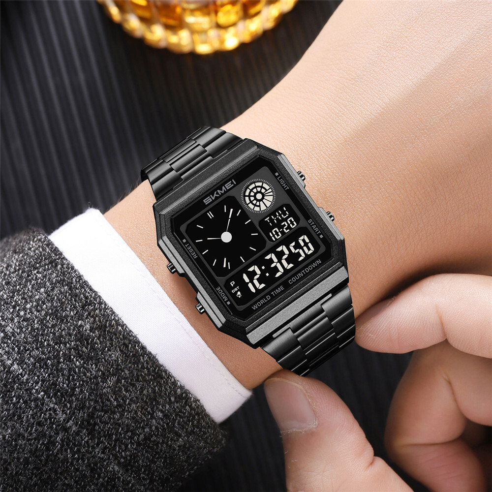 SKMEI Men Digital Watch LED Light Watch Fashion Square Steel Watches Male Gifts