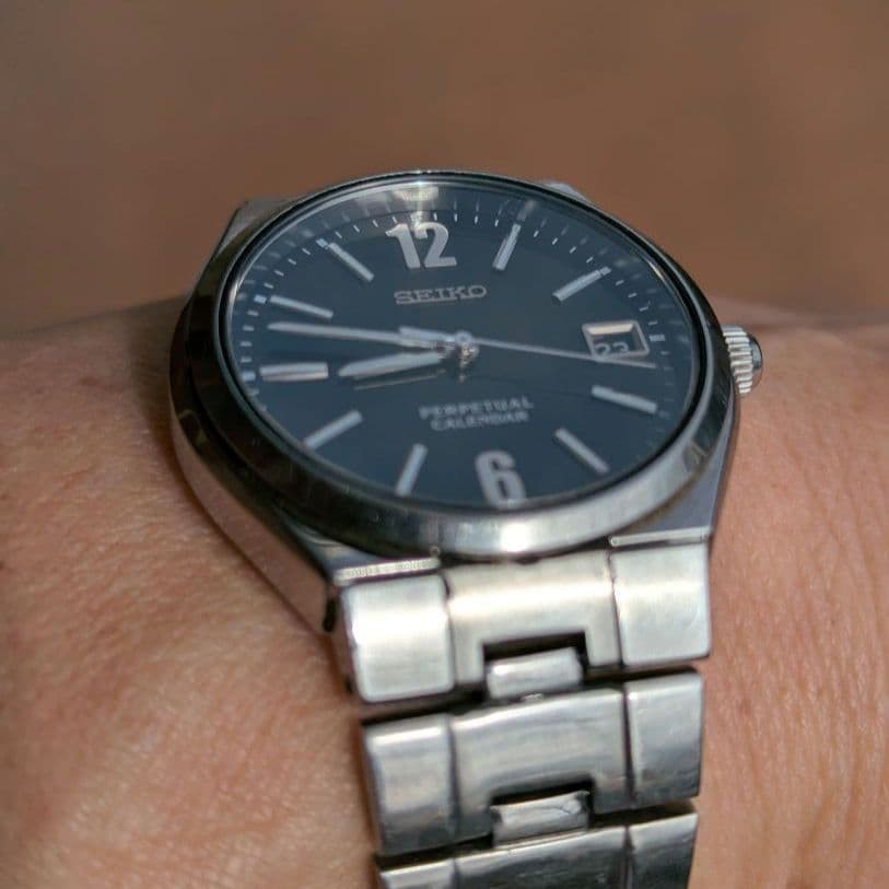 SEIKO Perpetual Calendar 8F32-00M0 Quartz Watch 36mm Black Dial Stainless Steel