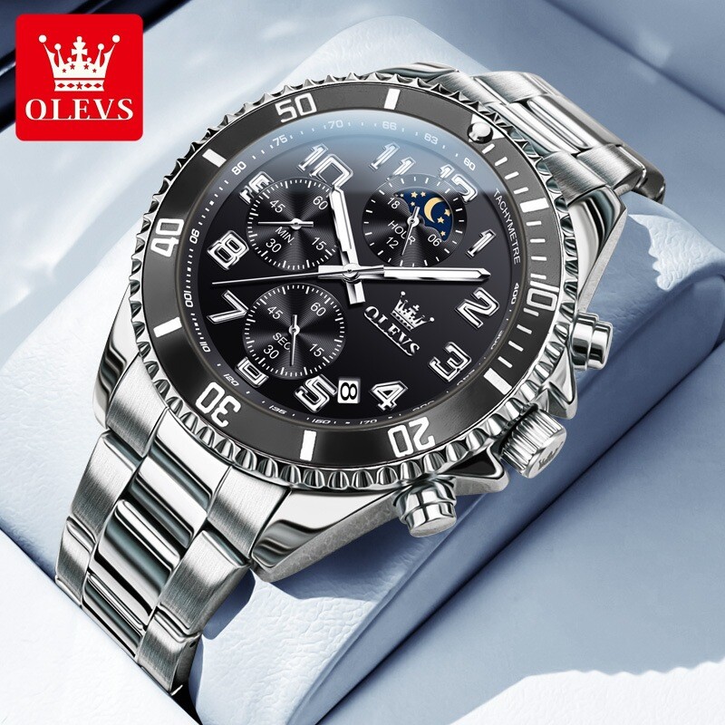 OLEVS Luxury Mens Quartz Watch Business 3 Bar Luminous Date Stainless Steel Band