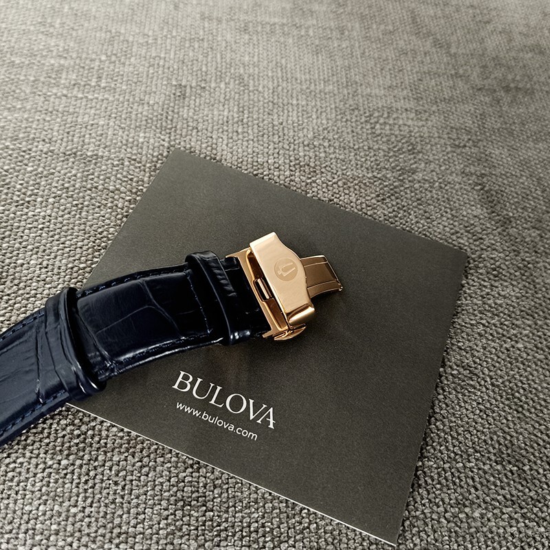 Bulova Wilton Men’s Blue Dial Croco Pattern Leather 97B170 Quartz Watch 46.5mm