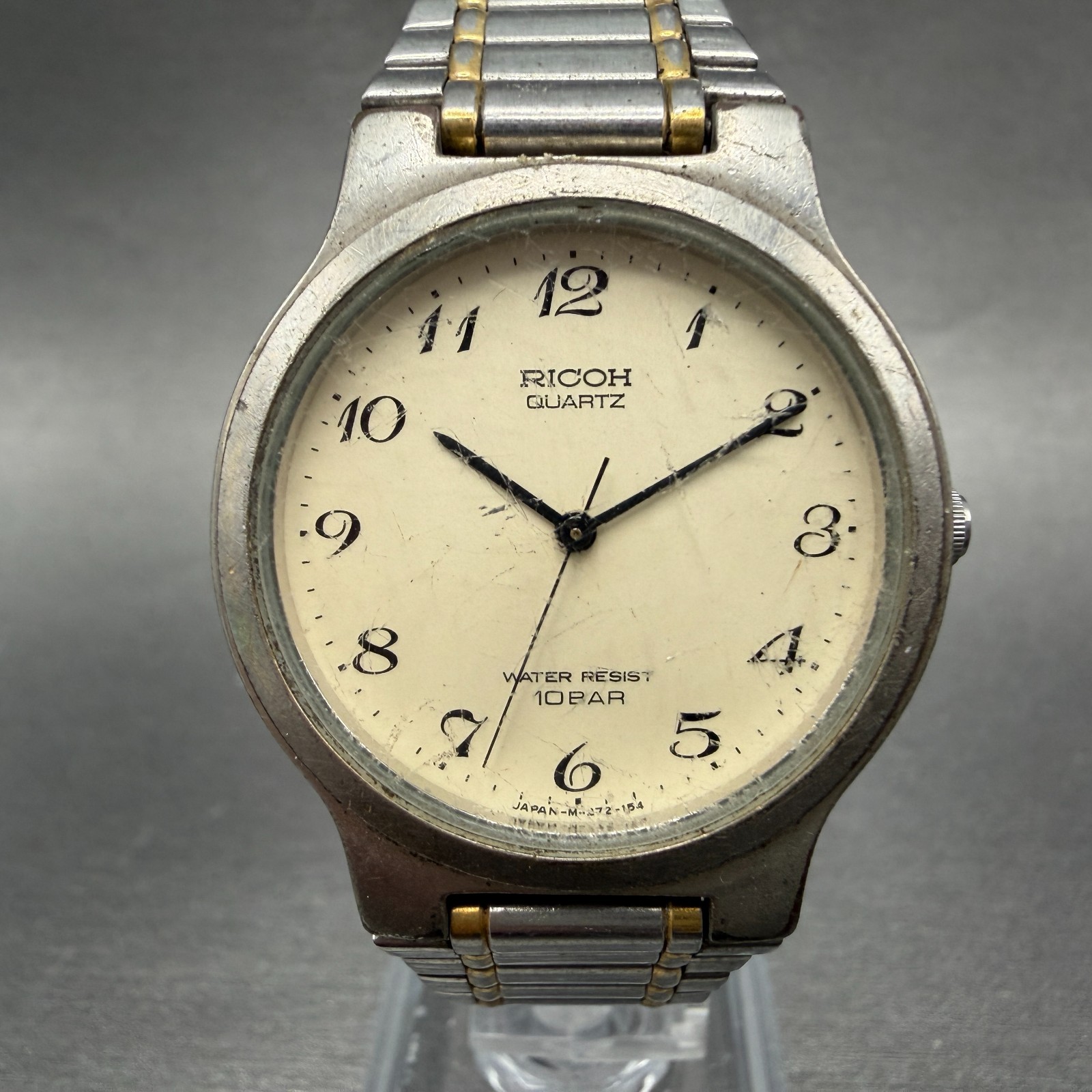 Ricoh Watch Men 32mm Cream Dial Two Tone Round 272055 New Battery