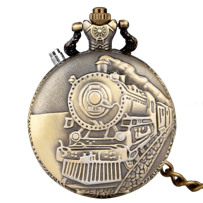 Creative LED Light Arabic Numerals Display Steampunk Train Quartz Pocket Watch