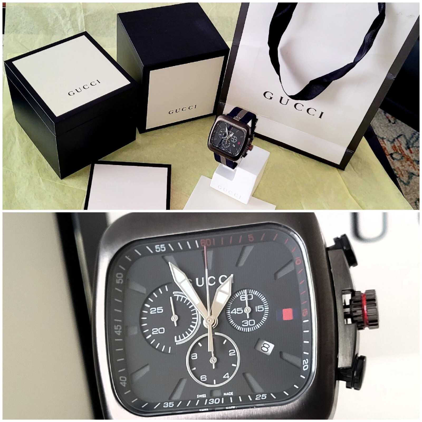 Gucci Coupe Chronogra,Authentic,Near Mint,Hardly Worn,Mens,45MM,Box,Bag,Booklet.