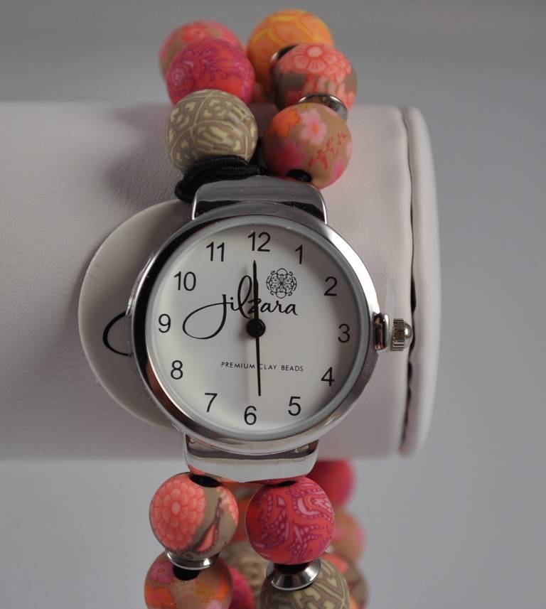 Jilzarah Southern Peach Round Watch Polymer Clay Beads Handcrafted Artisan G22