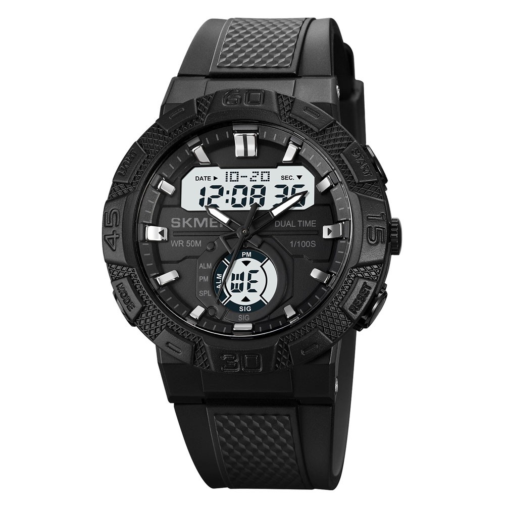 Men Digital Stopwatch Alarm Sport Watch Daily Water Resistant Rubber Wristwatch