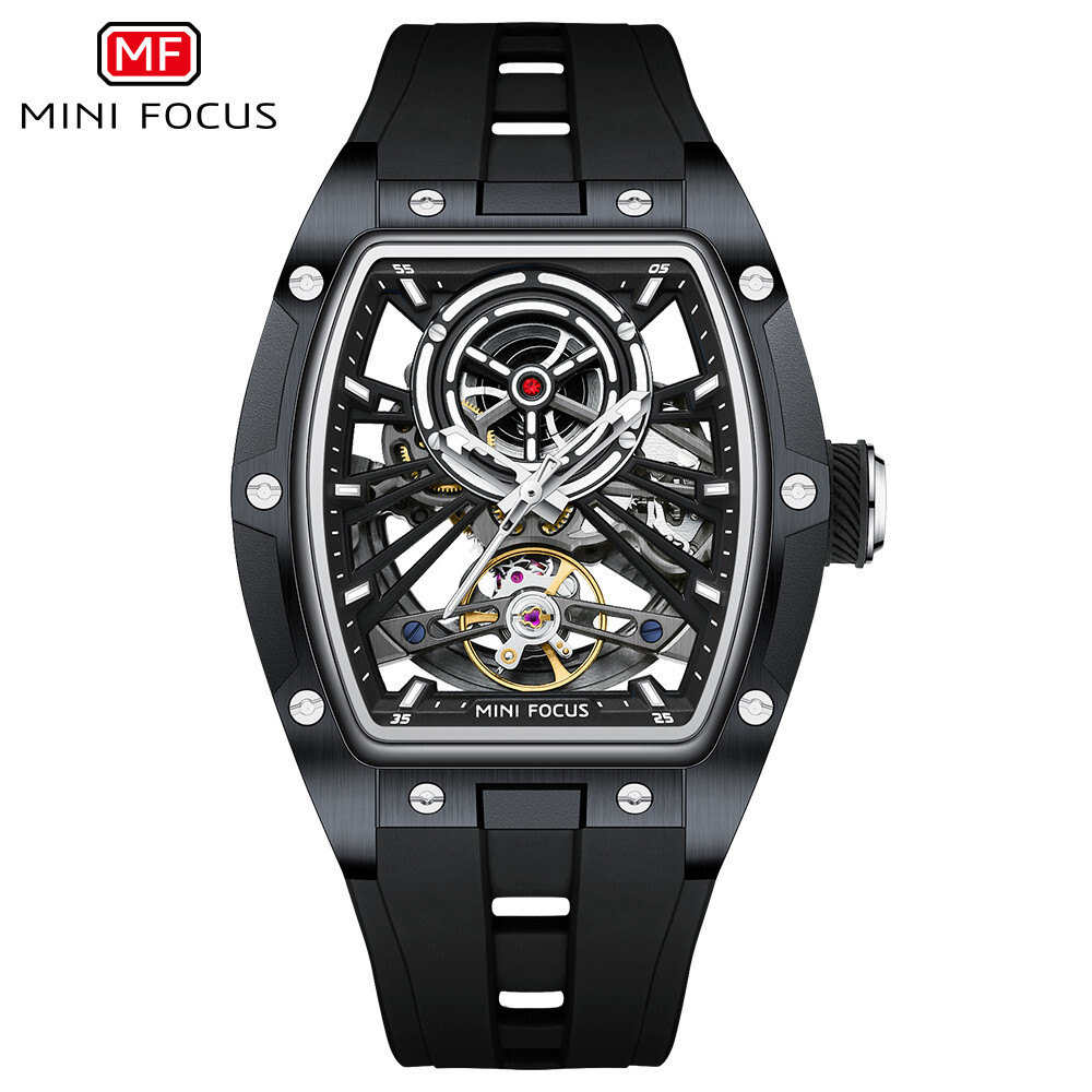 MINI FOCUS Men Mechanical Watch Automatic Hollow Out Male Rectangle Wristwatch