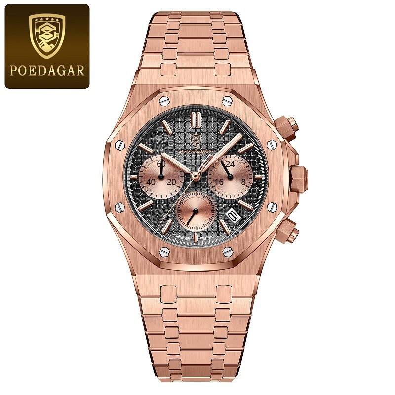 KC POEDAGAR Men Chronograph Quartz Wrist watch Business Luminous with box