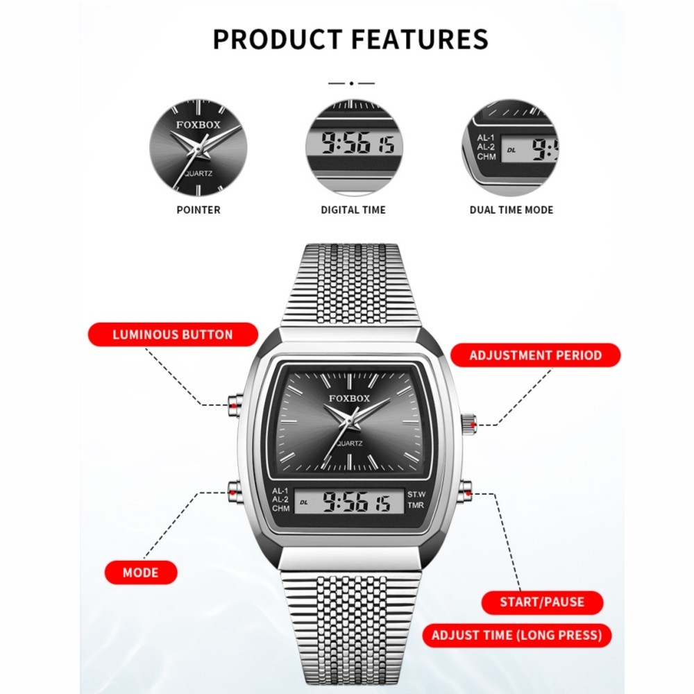 Luxury Sport Wristwatch Waterproof Luminous Stainless Steel Mens Quartz Watch