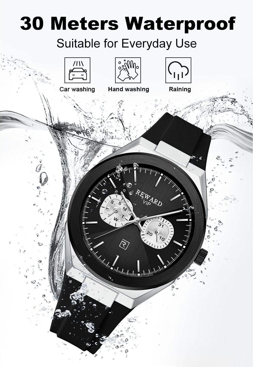 REWARD Men’s Business Week Luminous Multifunction Calendar Couple Quartz Watch